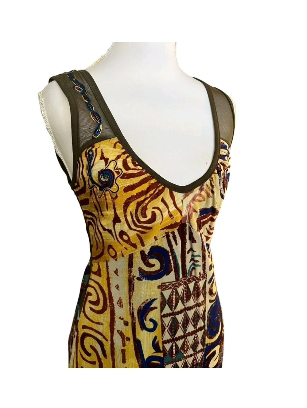 Save the Queen Italy Abstract Mesh Dress Embroidered Sheer Asymmetrical Y2K S - Picture 5 of 16